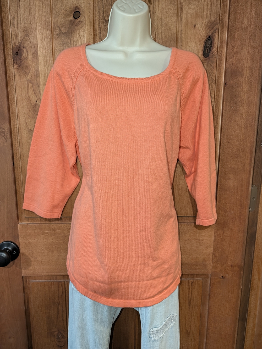 JEANNE PIERRE Coral Scoop Neck 3/4 Sleeve Top